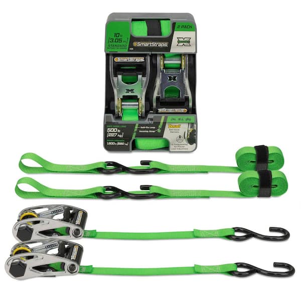 10 ft. Green RatchetX Tie Down Straps with 500 lb. Safe Work Load - 2 pack