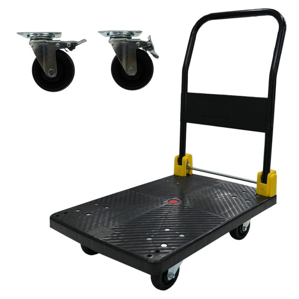 Black 36 in. D x 24 in. W Metal Foldable Platform Push Hand Truck Cart 880 