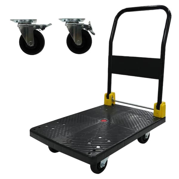 Unbranded Black 36 in. D x 24 in. W Metal Foldable Platform Push Hand Truck Cart 880 lbs. Dolly Cart on 2 Swivel Brake Wheels