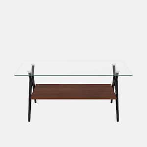 38.6 in. Transparent Rectangle Tempered Glass Top Coffee Table with Black Metal Legs