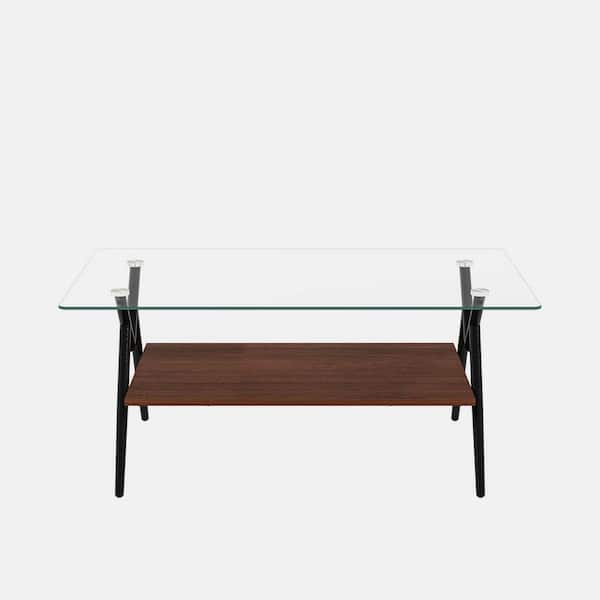 wetiny 38.6 in. Transparent Rectangle Tempered Glass Top Coffee Table with Black Metal Legs
