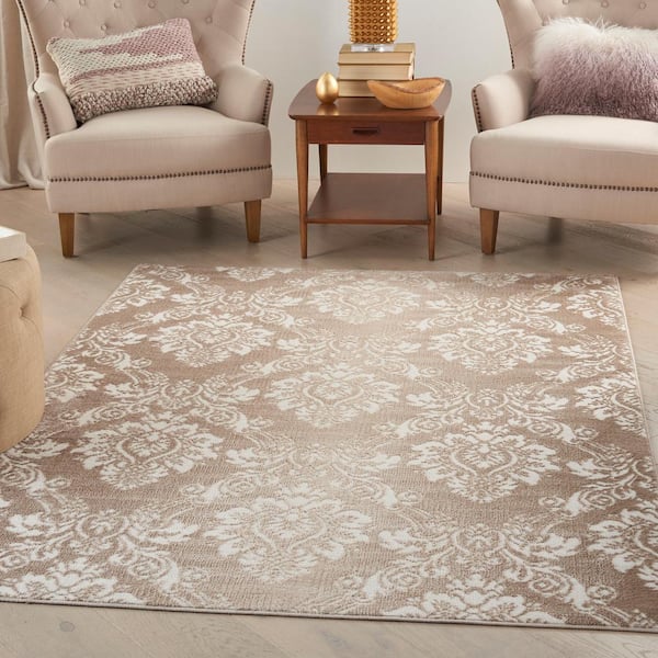 Elation Ivory Mocha 5 ft. x 7 ft. Floral Farmhouse Area Rug
