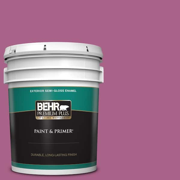 BEHR PREMIUM PLUS 5 gal. #690B-6 Wild Mulberry Semi-Gloss Enamel Exterior Paint & Primer