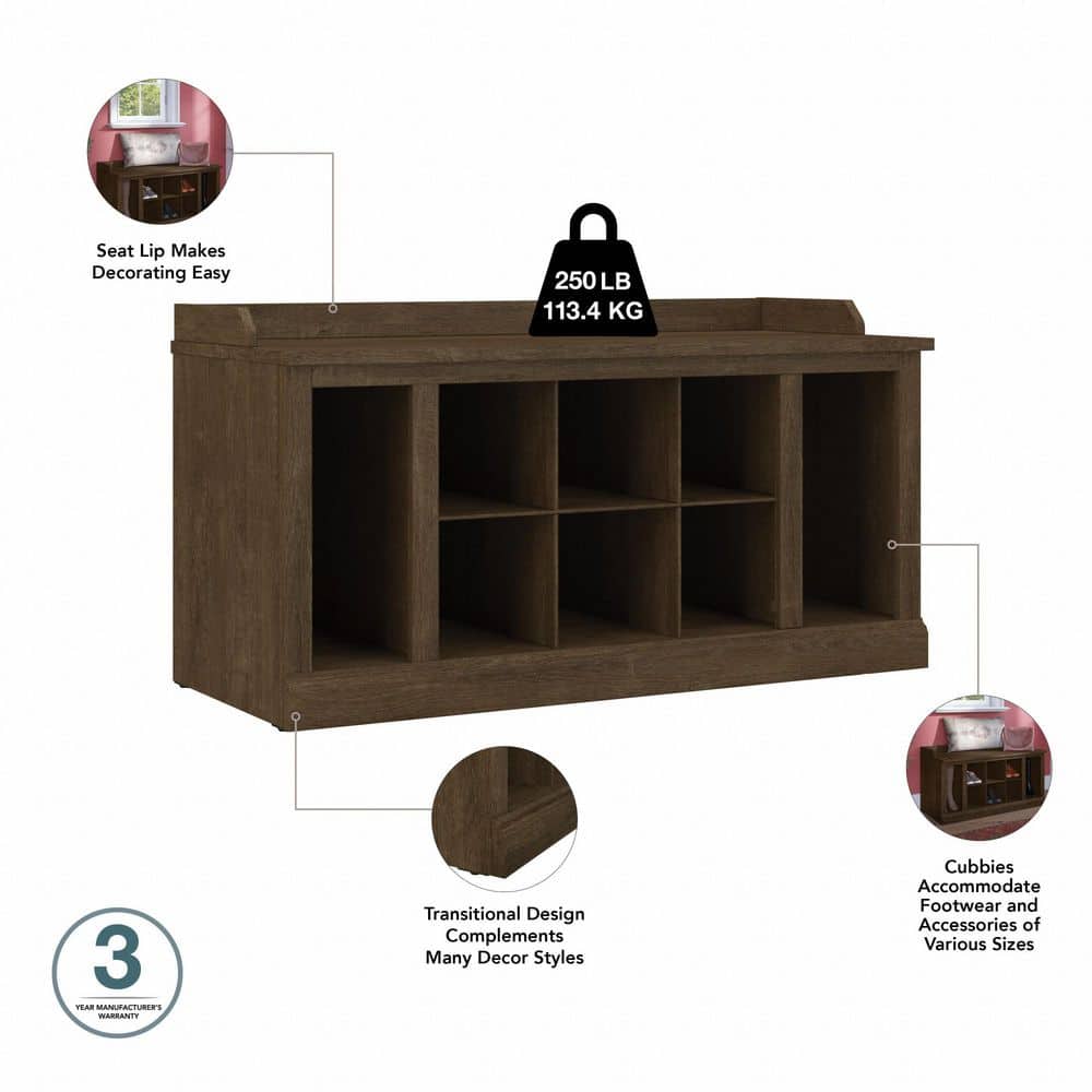 Transitional Ash Brown Engineered Wood Entryway Shoe Storage Bench