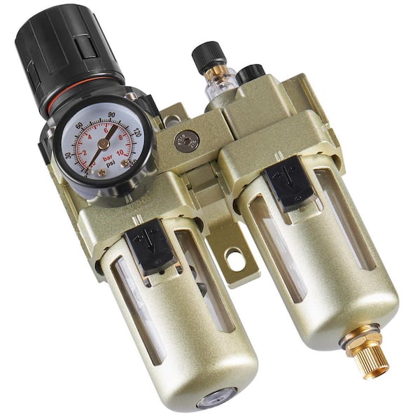 Air Compressor Filter Regulator Lubricator (FRL), 3/8 in. NPT Air Compressor Water Separator, Semi-Auto Drain System