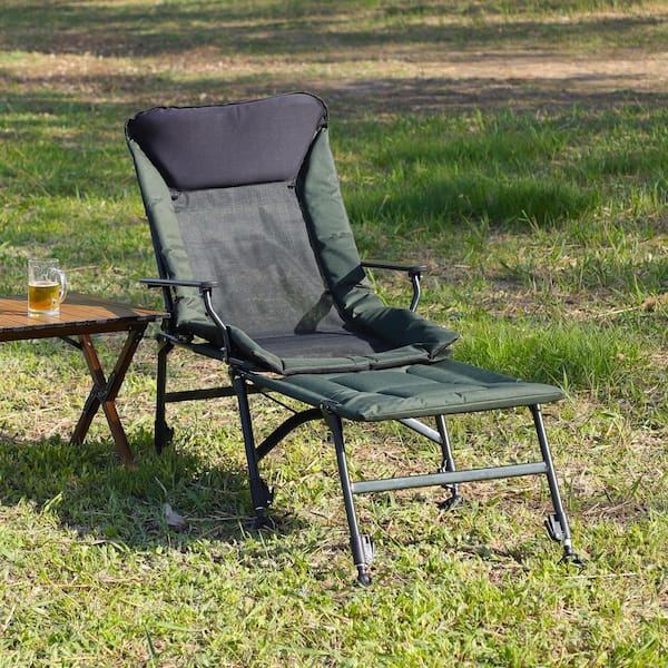 Unbranded Green Black Camping Chair with Detachable Footrest, Adjustable backrest for Outdoor, Camping, Beach, Fishing