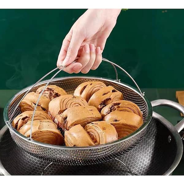 JFVKAF Stainless Steel Silver Steamer Basket with Handle and