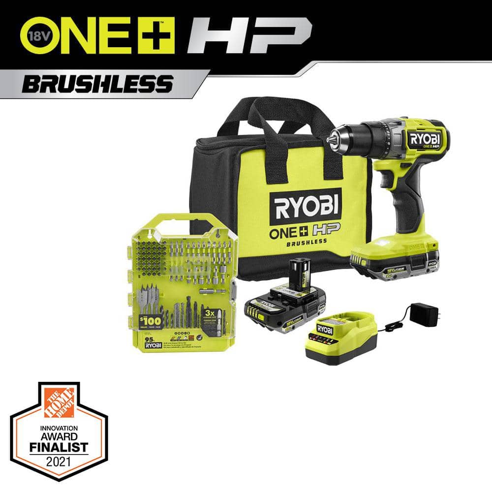 RYOBI ONE+ HP 18V Brushless Cordless 1/2 in. Drill/Driver Kit w/(2) Batteries, Charger, Bag, & Drill and Drive Kit (95-Piece) -  PBLDD01KA989504