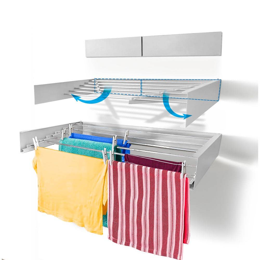 White Wall-Mount Retractable 6-Tier Laundry Drying Rack