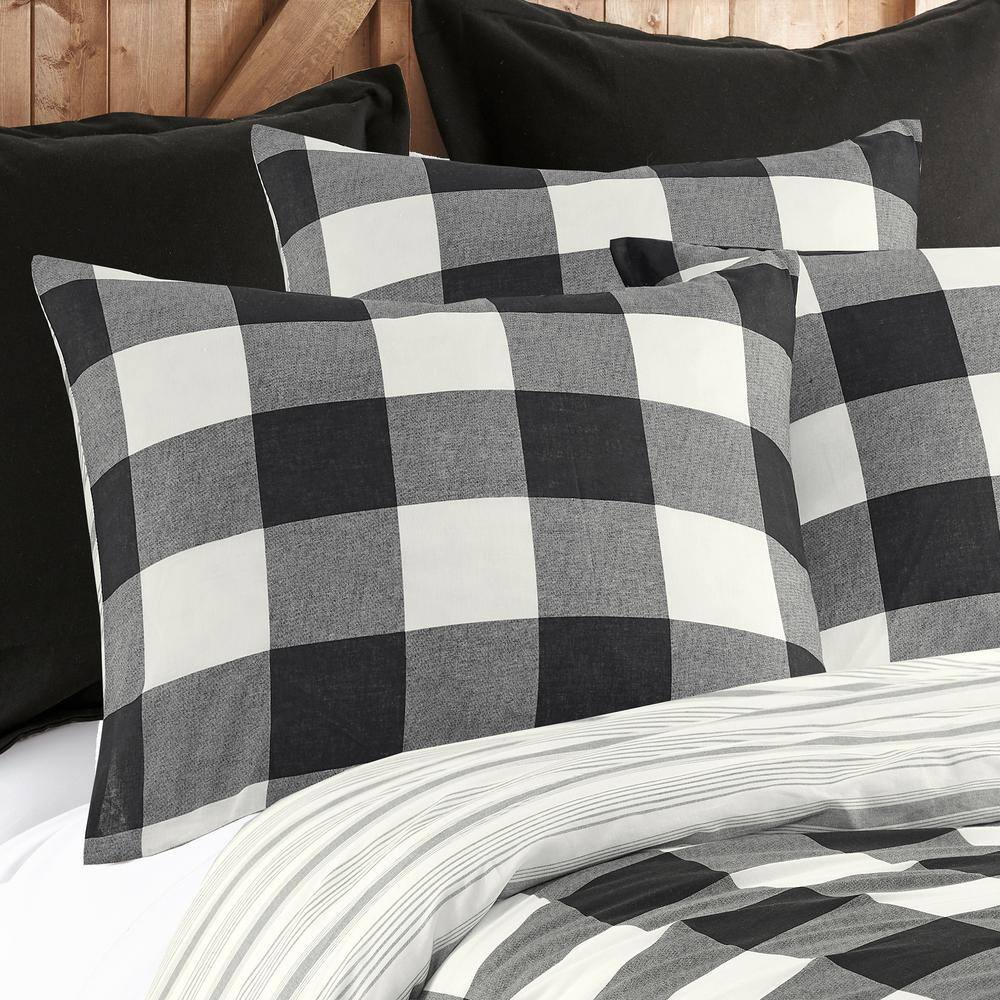 Camden Black and Cream Cotton Full/Queen Duvet Cover Set