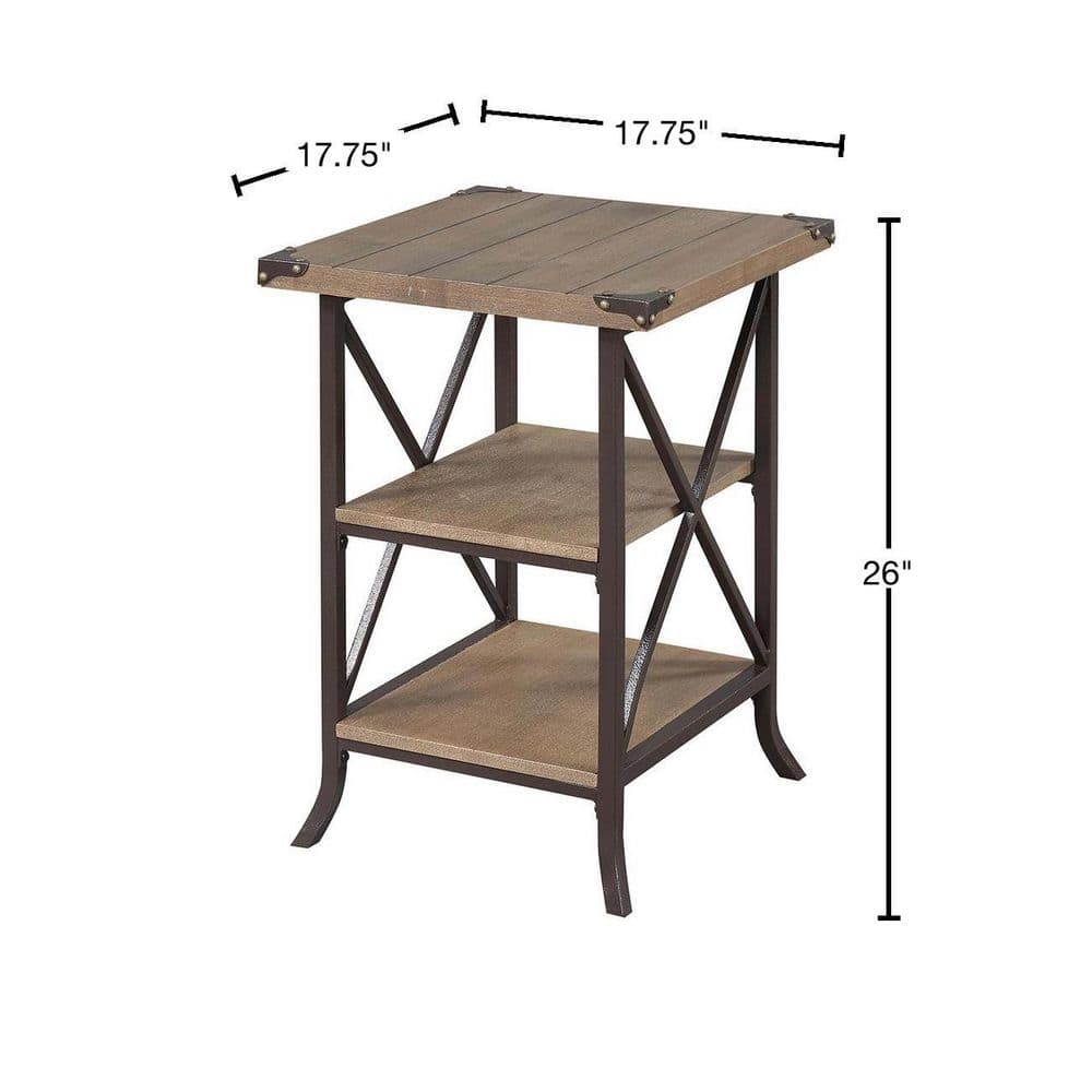 Brookline Driftwood & Brown Metal End Table with Storage