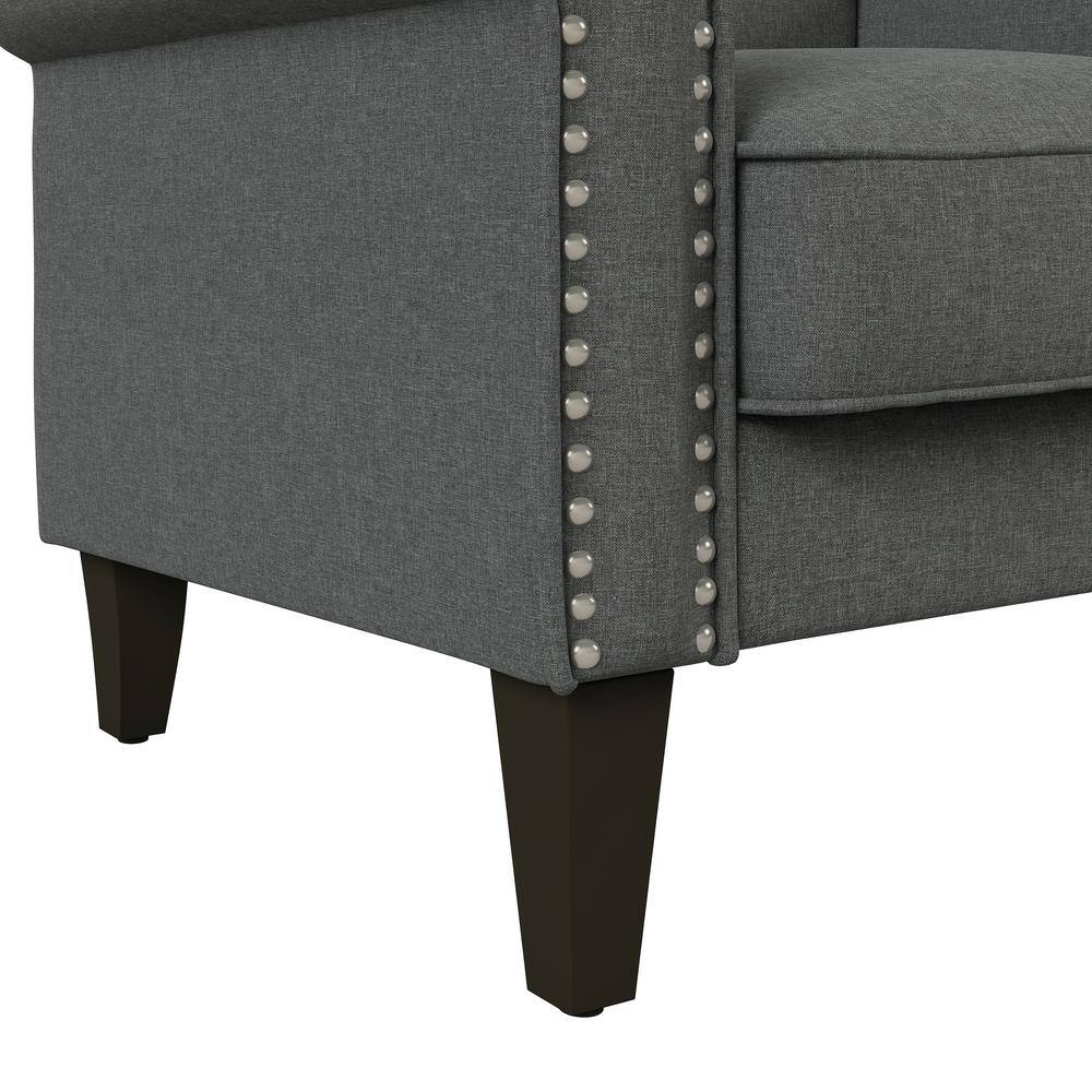 Charcoal Gray Linen Arm Chair with Wood Legs