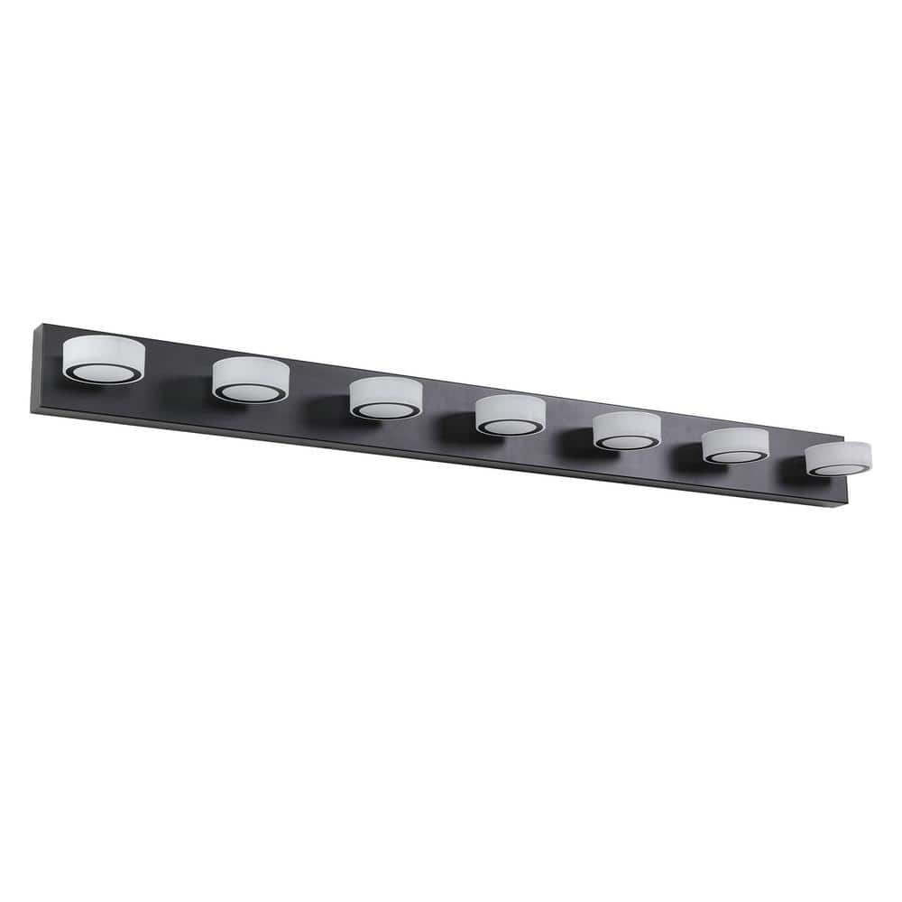 52.2 in. 7-Light LED Vanity Light Fixture Black Iron Finish with Acrylic Sh
