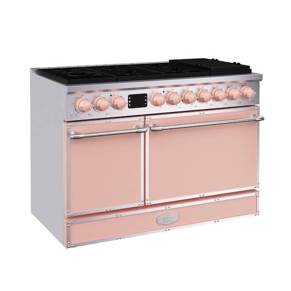 48 in. Freestanding Gas Range with 8 Burners, Double Convection Oven, and Griddle, in Light Pink with Stainless Steel