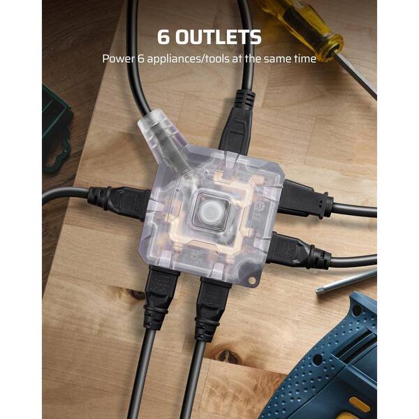 DEWENWILS 15FT Heavy Duty Waterproof Extension Cord - 6 Outlet Dust-Proof Switch