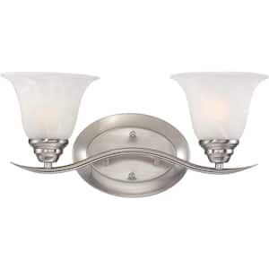 Trinidad 2-Light Indoor Brushed Nickel Bath or Vanity Wall Mount Sconce with Alabaster Glass Bell Shades