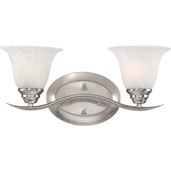Volume Lighting Trinidad 2-Light Indoor Brushed Nickel Bath or Vanity WallMount Sconce with Alabaster Glass Bell Shades