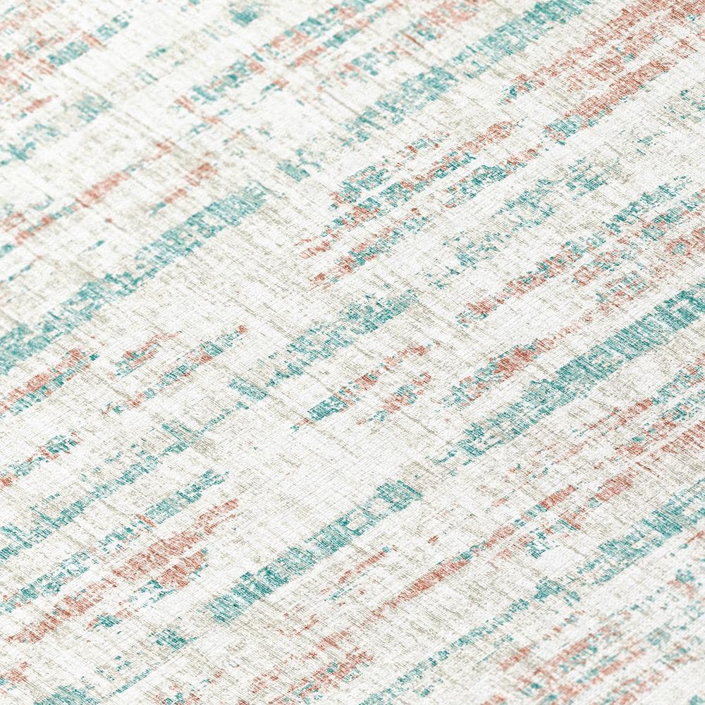 Ivory and Teal Flat Woven Chenille 5' x 7' Area Rug