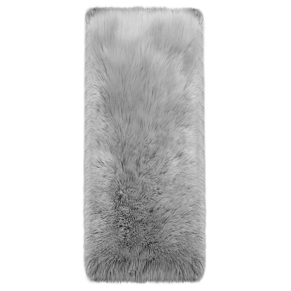 Sheepskin Faux Furry Grey 2 ft. x 6 ft. Cozy Area Rug Runner Rug