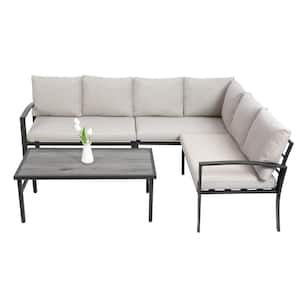 4-Piece Furniture Set All-Weather Wicker Patio Conversation Set with Beige Cushions and Coffee Table