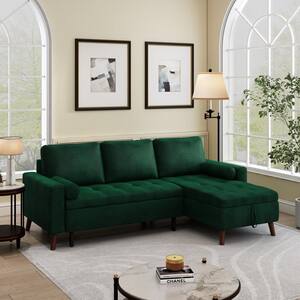 57 in Square Arm 2-piece L Shaped Velvet Sectional Sofa in Green