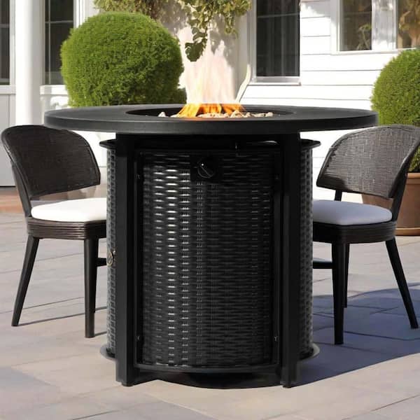 Black Steel Gas Fire Pit Table, 50000 BTU Output, Outdoor Gas Fire Pit ...
