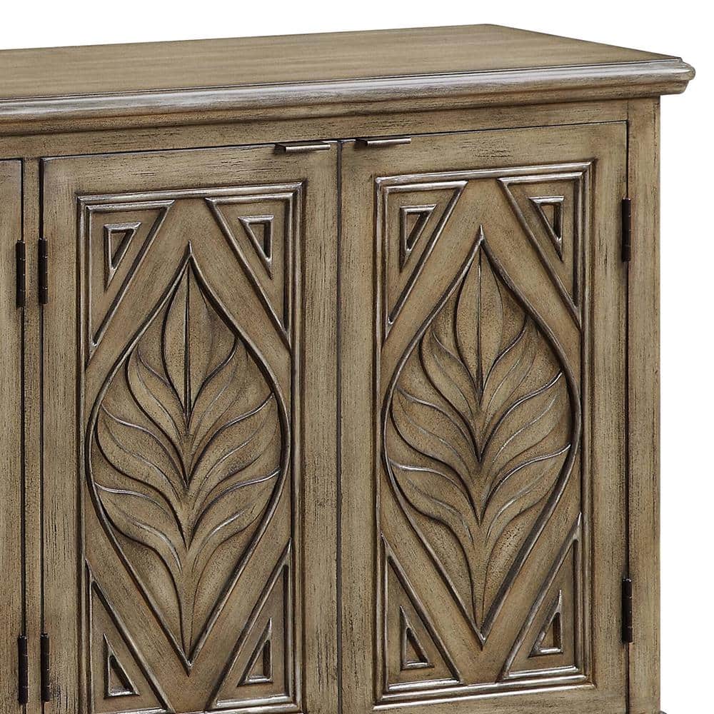 Orana Oak Console Table with Leaf Carvings and Storage