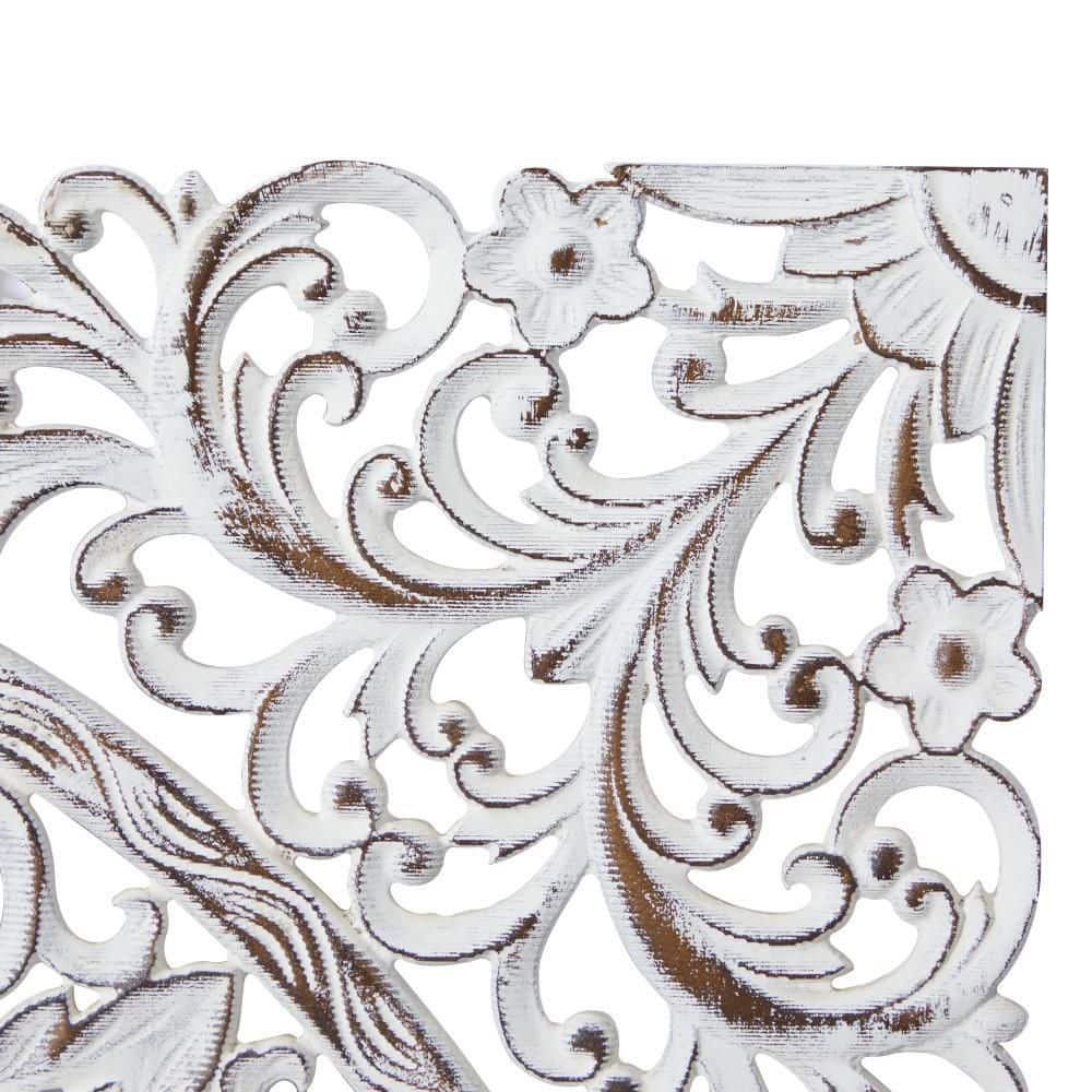 Brown and White Carved Floral Mandala Wood Wall Decor
