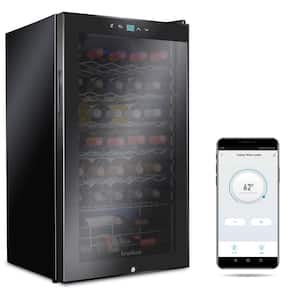 34-Bottle Wine Cooler, Compact Cellar Cooling Unit in Black, Freestanding Wine Fridge with WiFi