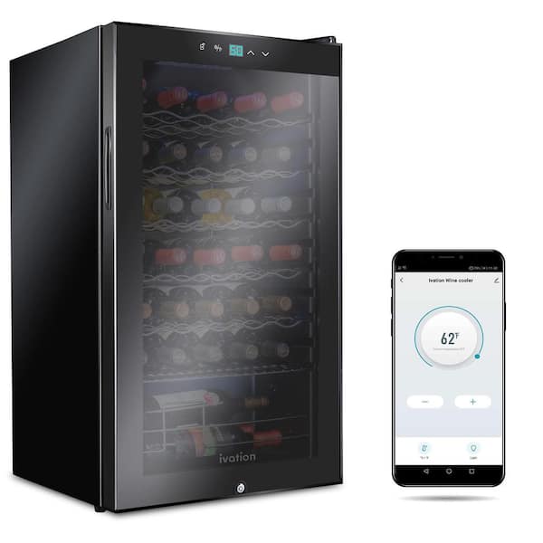 Ivation 34-Bottle Wine Cooler, Compact Cellar Cooling Unit in Black, Freestanding Wine Fridge with WiFi