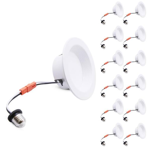 Lecoht 4 in. New Construction and Remodel Recessed Retrofit Dimmable Down Can LED Light - 12 Pack
