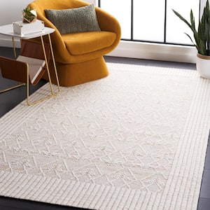 Marbella Collection Ivory Brown Doormat 3 ft. x 5 ft. Border Geometric Area Rug