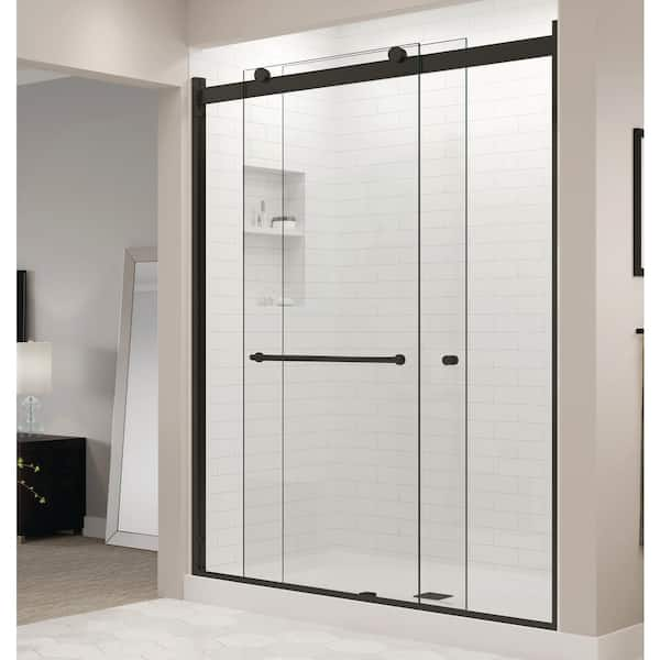 Basco Rotolo 48 in. x 70 in. Semi-Frameless Sliding Shower Door in Matte Black with Handle