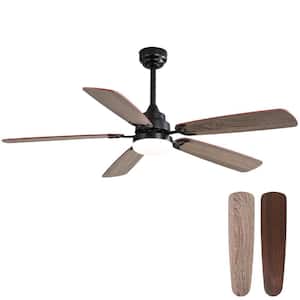 52 in. Indoor Modern Downrod and Flush Mount Black Ceiling Fan with LED Lights and 6 Speed DC Remote