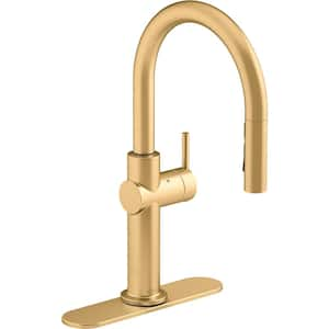 Crue Single-Handle Touchless Pull-Down Sprayer Kitchen Faucet in Vibrant Brushed Moderne Brass