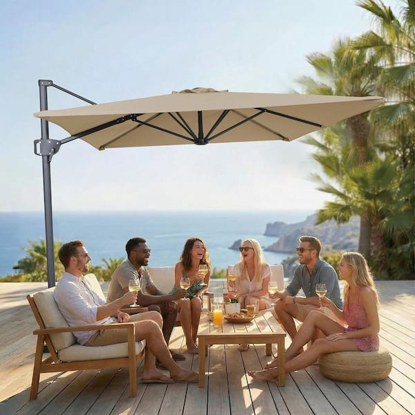 eco 6.5 x 10 aluminum patio market umbrella PURPLE LEAF 6' 4' Rectangle Dual Tilt Taupe 8 Ribs umbrella has weather and UV resistant canopy Abble 10 x 6.5 Feet