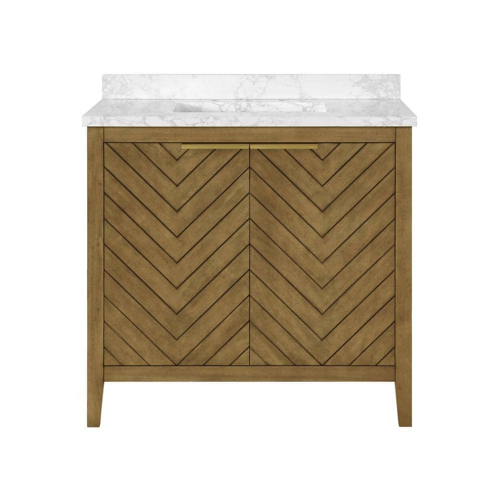 36 in. Almond Latte Single Sink Bathroom Vanity with Marble Top