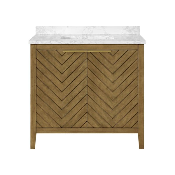Roselle 36 in. Single Sink Almond Latte Bath Vanity with White Engineered Marble Top (Assembled)