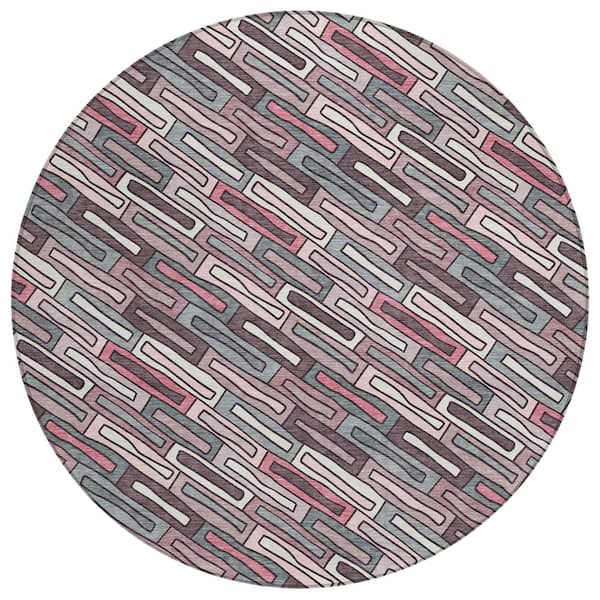 Chantille Machine Washable Indoor/Outdoor Abstract ACN3055 Blush 8 ft. x 8 ft. Round Rug