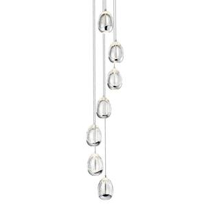 Venezia 9 in. 7-Light Integrated LED Chandelier Height Adjustable Hanging Pendant Light, Glass Shades Polished Chrome