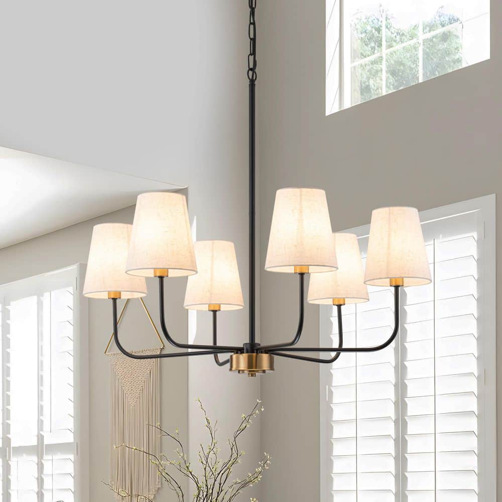6-Light Black and Gold Chandelier with Linen Shades, Farmhouse Pendant Lighting for Dining Room, Entryway, Living Room price history on PriceWatchPro