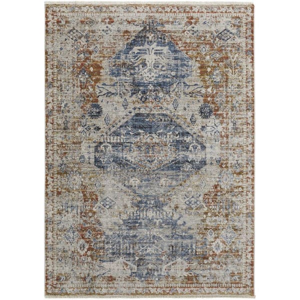 2 ft. x 8 ft. Ivory, Blue Floral Area Rug