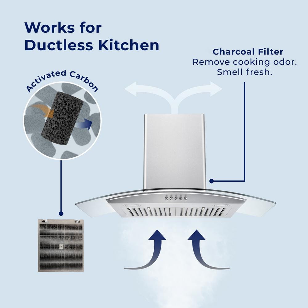 30" Stainless Steel Convertible Wall Mount Range Hood with Charcoal Filter