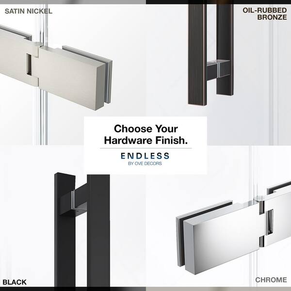 Ove Decors Tampa 75 3 8 In W X 72 In H Alcove Frameless Hinge Shower Door In Oil Rubbed Bronze The Home Depot
