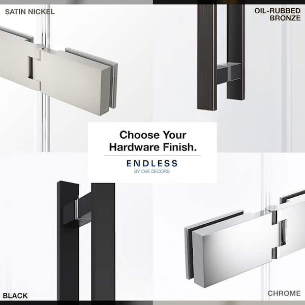 Ove Decors Tampa 75 3 8 In W X 72 In H Alcove Hinge Frameless Shower Door In Nickel The Home Depot