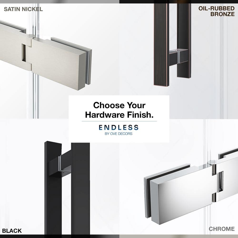 Black Tempered Glass Frameless Corner Shower Kit, 72" x 72"
