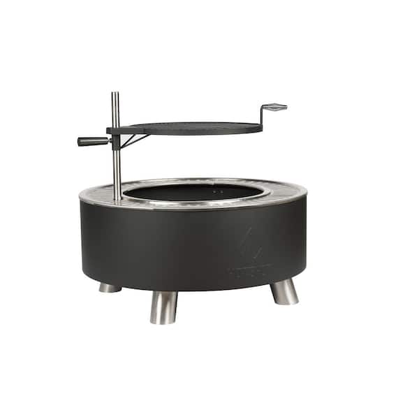 HotShot 2-In-1 34 in. x 16 in. Round Steel Wood Burning Fire Pit and Grill with 360° Tabletop Griddle in Denali Black