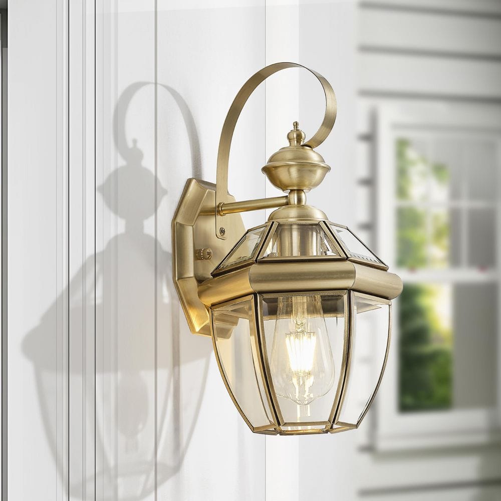 Vintage Brass Outdoor Wall Sconce Lantern with Clear Glass Shade for Porch, Entryway, Patio and Exterior Home Lighting price history on PriceWatchPro