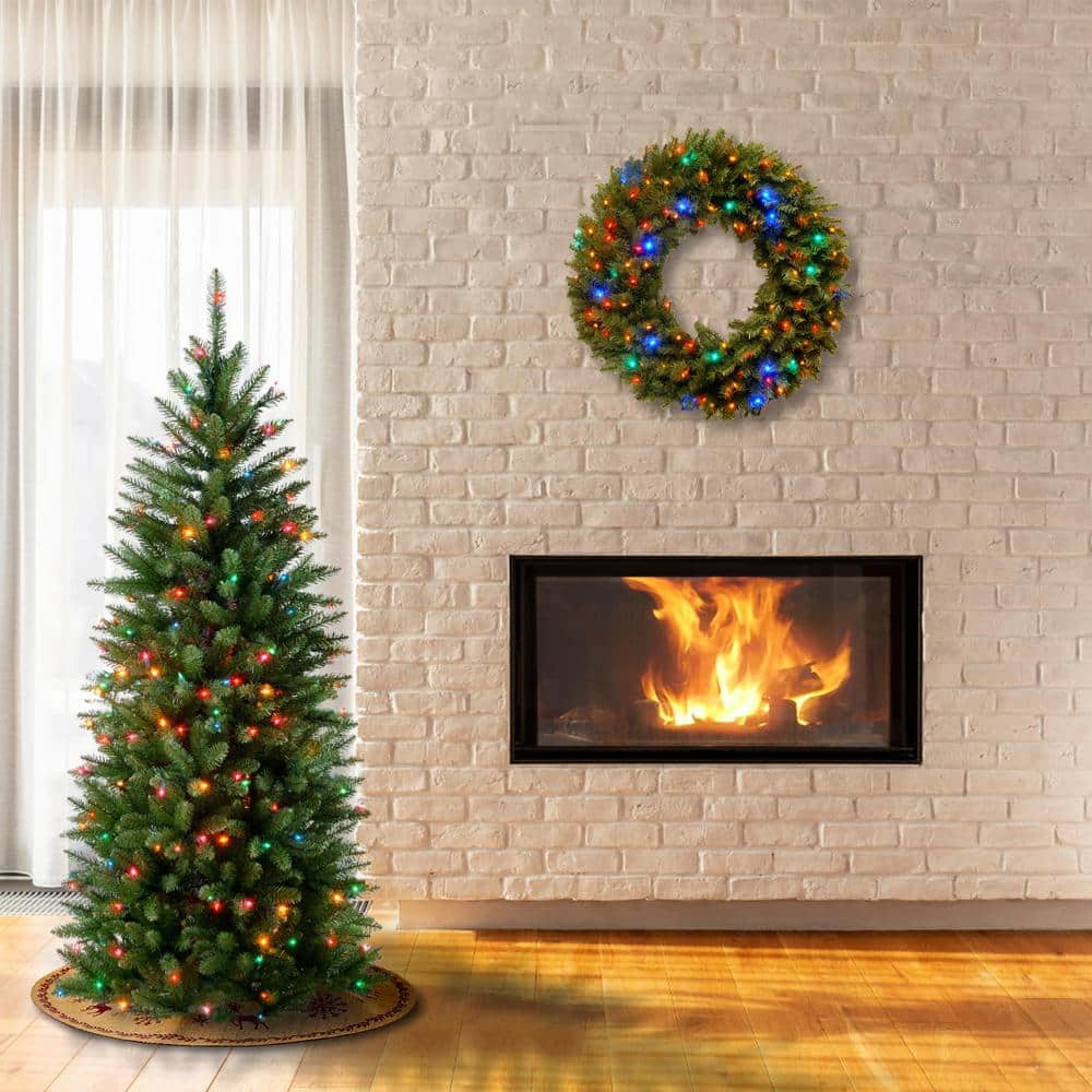4.5' Prelit Slim Kingswood Fir Christmas Tree with Multicolor Lights