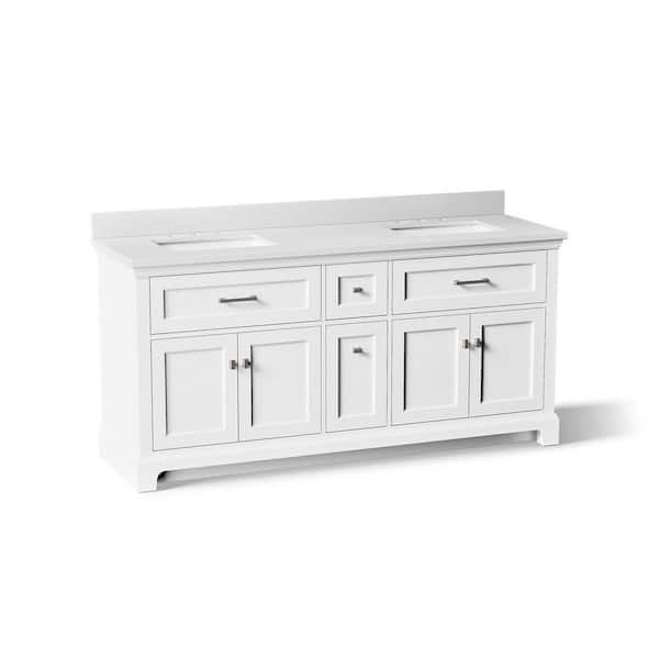 Charlemont 74 in. Double Sink Freestanding White Bath Vanity with White Quartz Top Assembled